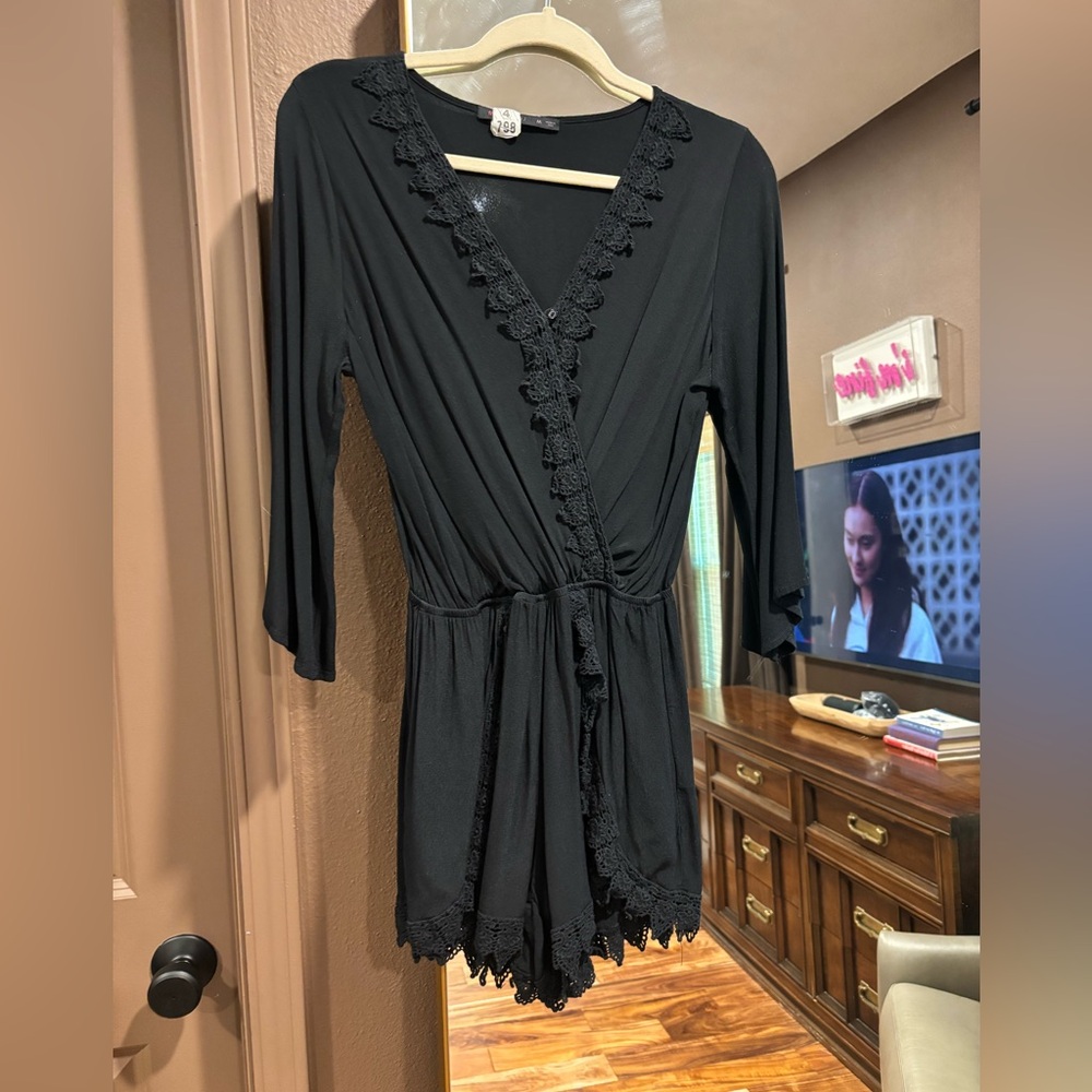 Black Lace Trim Jumpsuit